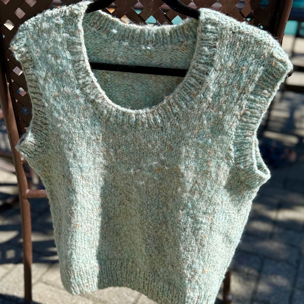 Light Blue Knit Sleeveless Sweater - Handmade, L